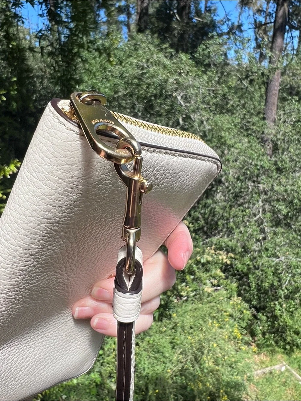 COACH Long Zip-Around White Pebble Leather Wallet with Gold Hardware AUTHENTIC